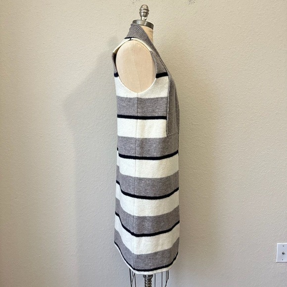 ANTHROPOLOGIE Pencey Long Stripe Open Vest in Grey White Navy - Picture 5 of 12